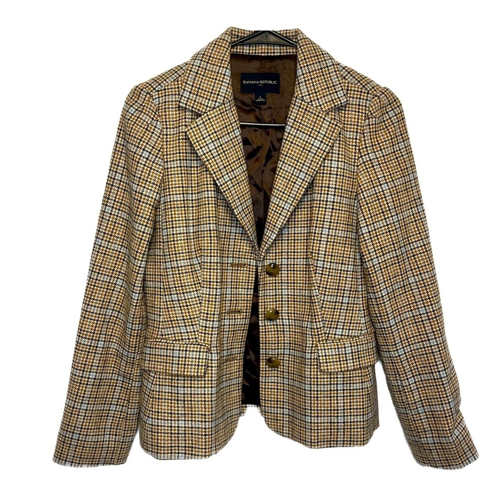 Banana Republic Factory Plaid Blazer - Tan and Black